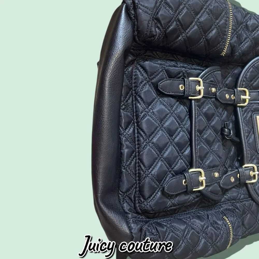 Juicy Couture Quilted Nylon & Faux Leather Backpack – Black – Excellent Used Con
